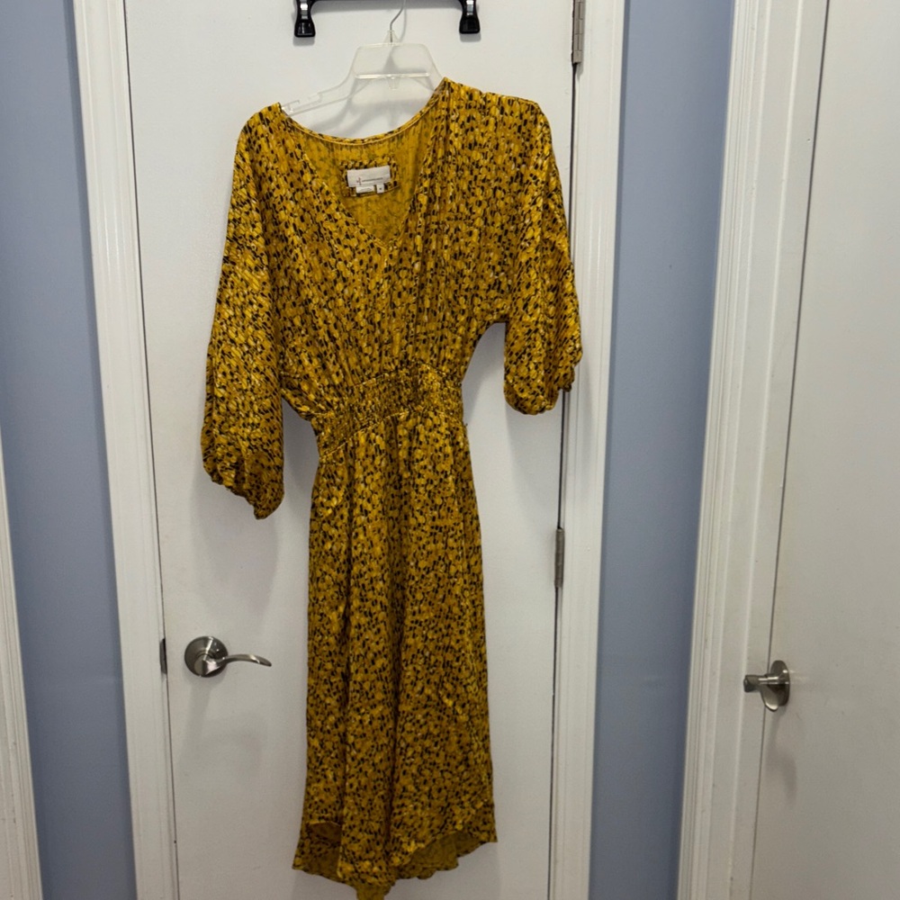 Anthropologie Yellow Floral Midi Dress size xs